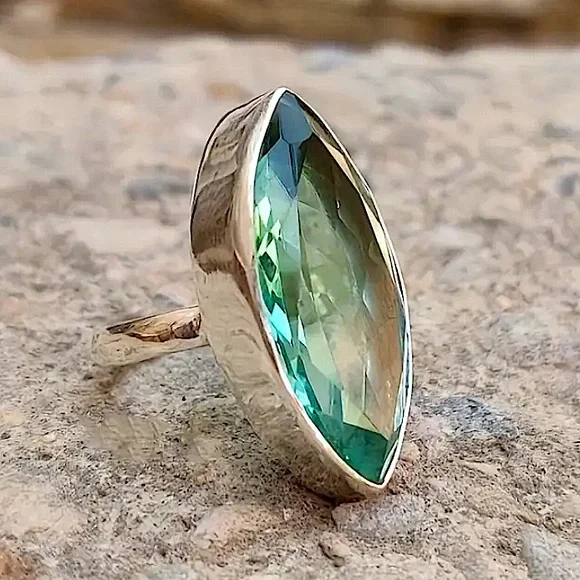 Sterling Silver Aquamarine Zircon Ring, Large Stone, Cocktail - Picture 4 of 7